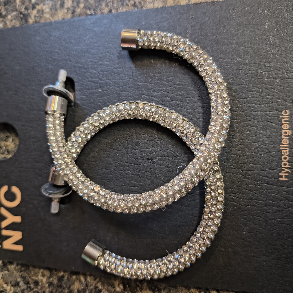 NYC Silver Crystal Encrusted Earrings